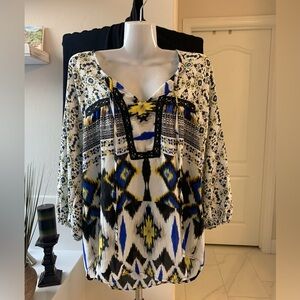 Olive Hill Women’s Top Small Sheer Tie Front Peasant Boho